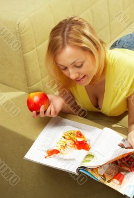 The attractive Girl &amp; red apple