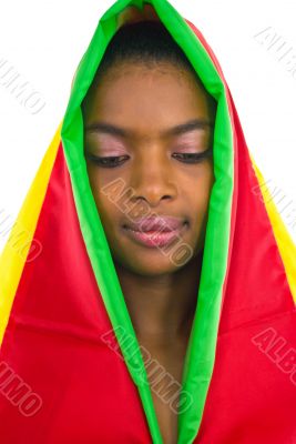 african girl in red and green