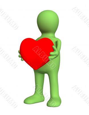 3d person - puppet, holding in hands red heart