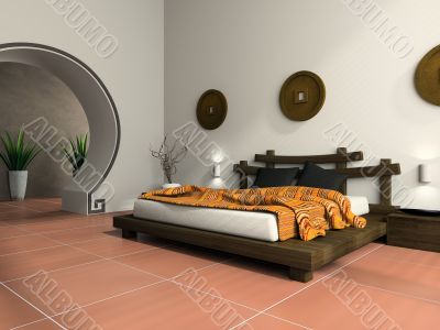 Modern bedroom in  ethnic style