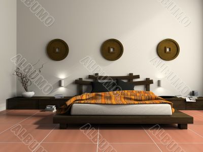 Modern bedroom in  ethnic style