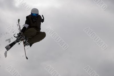 Freestyle. Snow Skier Jumping over sky. Freestyle. Snow Skier Jumping over sky.