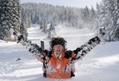 A health lifestyle image of young snowboarder