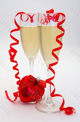 glass of champagne with a red heart glass of champagne with a red heart