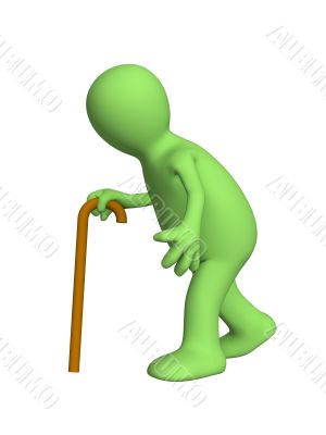 Bent 3d person - puppet, going with a cane