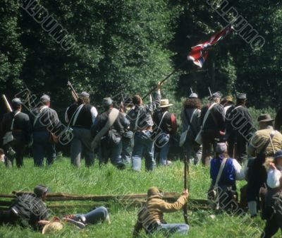 Confederate soldiers advance,