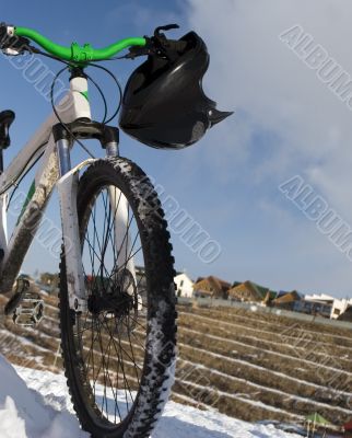 Bike in winter over blue sky Bike in winter over blue sky