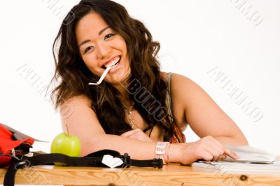 Student is chewing on a piece of paper