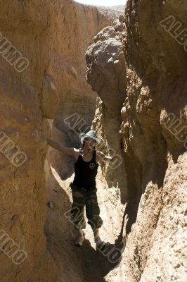 Teenager in underground cave