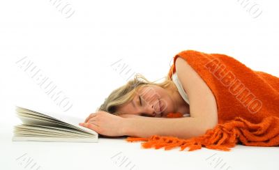 Girl fallen asleep with a book