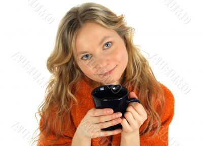 Charming girl with a big cup of tea