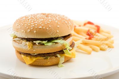 cheeseburger and french fries