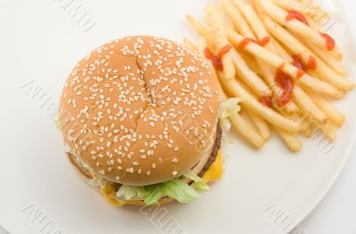 cheeseburger and french fries