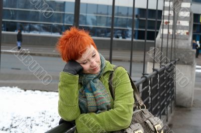 red-haired sad, lonely woman in depression and bad feelings