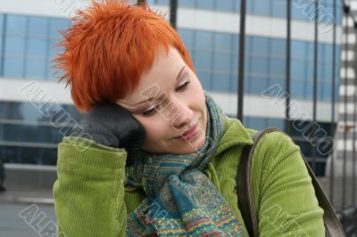 red-haired sad, lonely woman in depression and pensive feelings