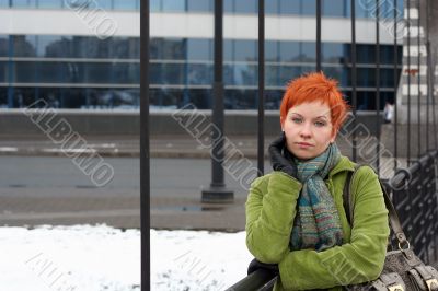 red-haired sad, lonely woman in depression and pensive feelings