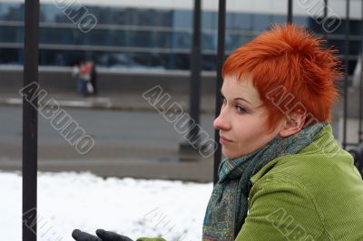 red-haired sad, lonely woman in depression and pensive feelings