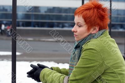 red-haired sad, lonely woman in depression and pensive feelings