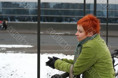 red-haired sad, lonely woman in depression and pensive feelings