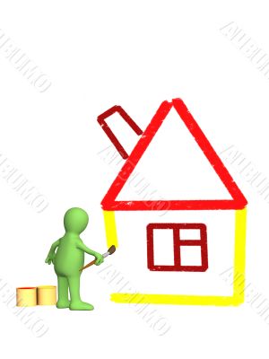 3d puppet, drawing by a brush sketch of a house 3d puppet, drawing by a brush sketch of a house