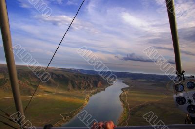 The river Ili in Asia view from deltaplane