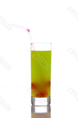 Fresh kiwi juice with cherries and straw Fresh kiwi juice with cherries and straw