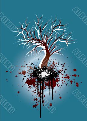 Grunge tree blue and red nature illustration