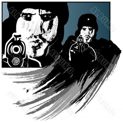 Gunman vector illustration in grunge style