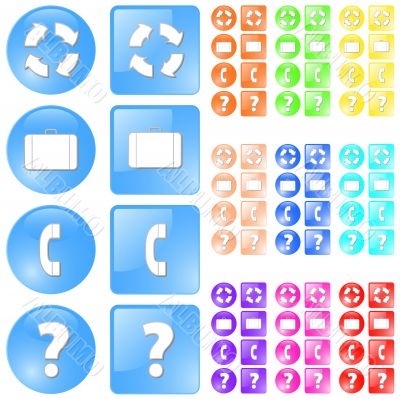 Modern glossy icon set in multiple colors