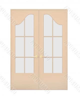 The closed double door with figured glasses