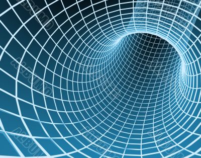 The blue abstract 3d tunnel from a grid