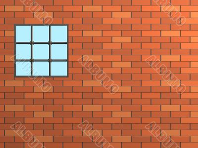 3d brick wall with a window, closed by a lattice