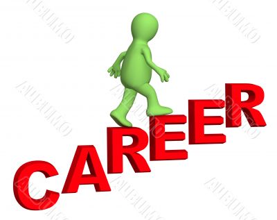 3d person, rising upwards on a ladder of career
