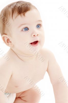 portrait of crawling baby boy looking up