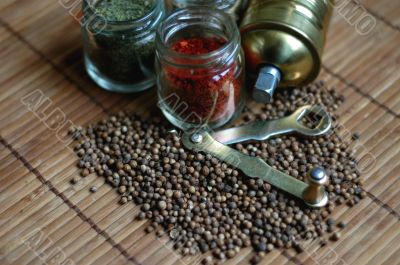 Herb and spices with grinder