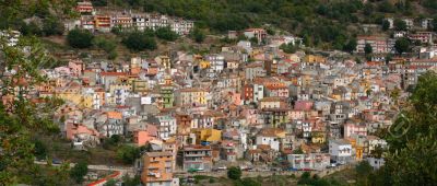 Panorama, Pastel houses on hillside, Panorama, Pastel houses on hillside,