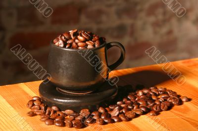 Cup and coffee beans