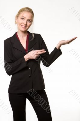 Woman pointing and holding