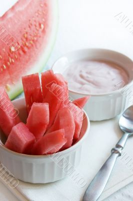 watermelon sticks and yogurt