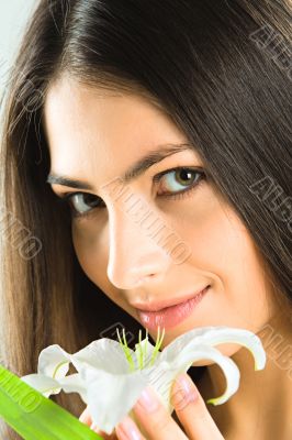 Brunette with flower