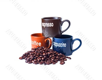 coffee cups with coffee beans