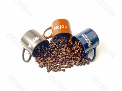 coffee cups with coffee beans