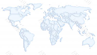 World map icy blue on white background
