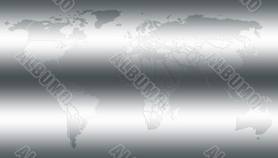 World map in shiny silver