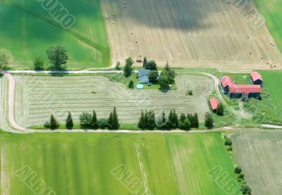  Aerial View of Farming House with red roof