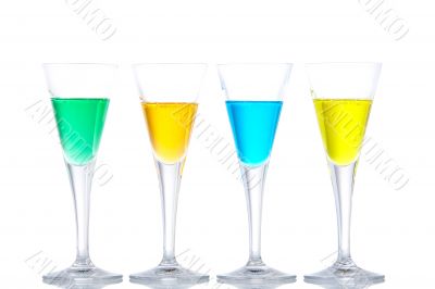 Four glasses with beverages