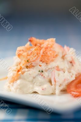 Delicious river crayfish salad