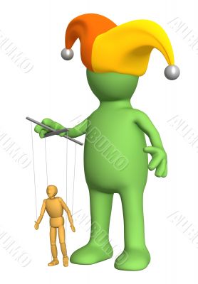 3d puppet-clown, managing a small doll - puppet 3d puppet-clown, managing a small doll - puppet