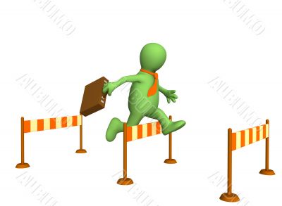 3d businessman, jumping through a barrier