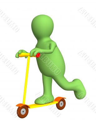 3d person - puppet on a bright skateboard